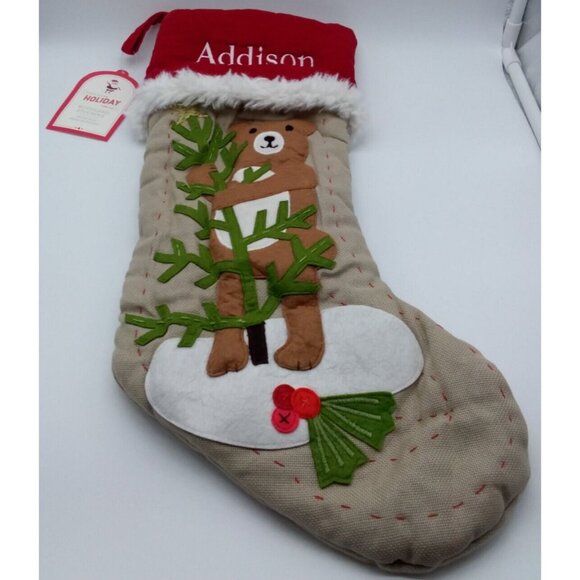 Pottery Barn Kids Addison Woodland Bear Stocking Holiday Christmas Quilted Xmas - Picture 1 of 10
